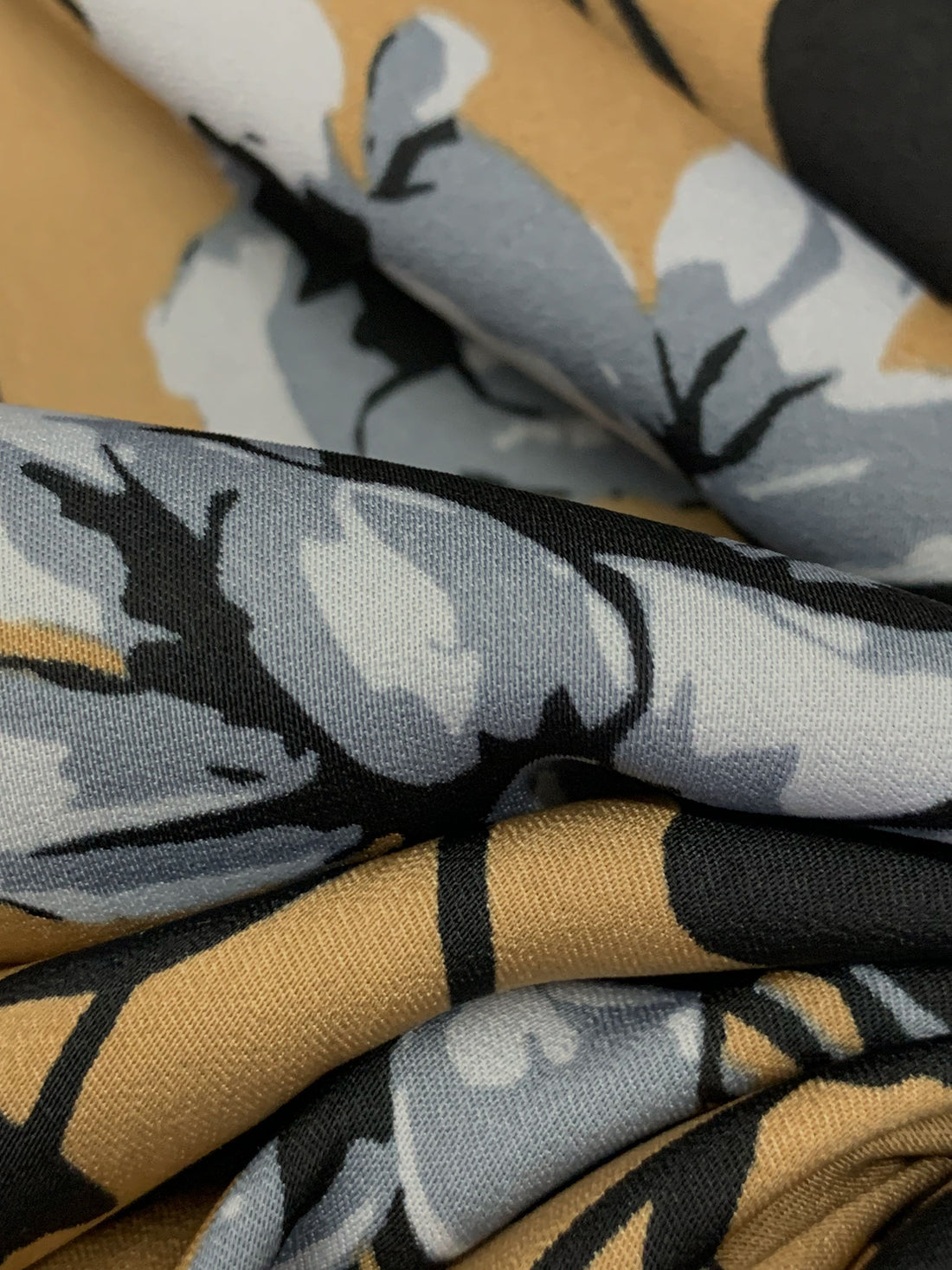 Muted Bronze/Black/Cadet Gray 100% Polyester Floral Print Charmeuse 58W