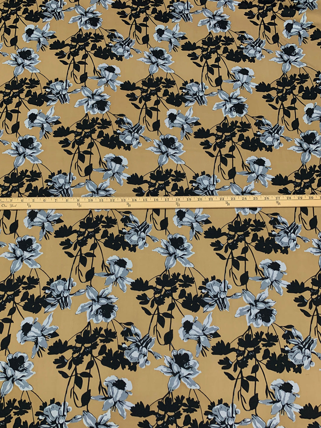 Muted Bronze/Black/Cadet Gray 100% Polyester Floral Print Charmeuse 58W