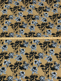 Muted Bronze/Black/Cadet Gray 100% Polyester Floral Print Charmeuse 58W