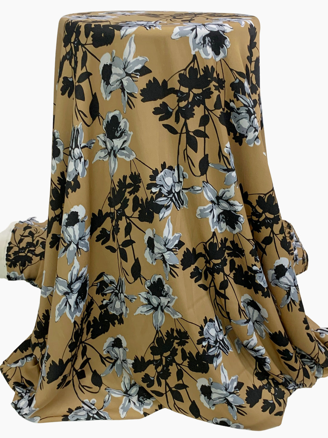 Muted Bronze/Black/Cadet Gray 100% Polyester Floral Print Charmeuse 58W