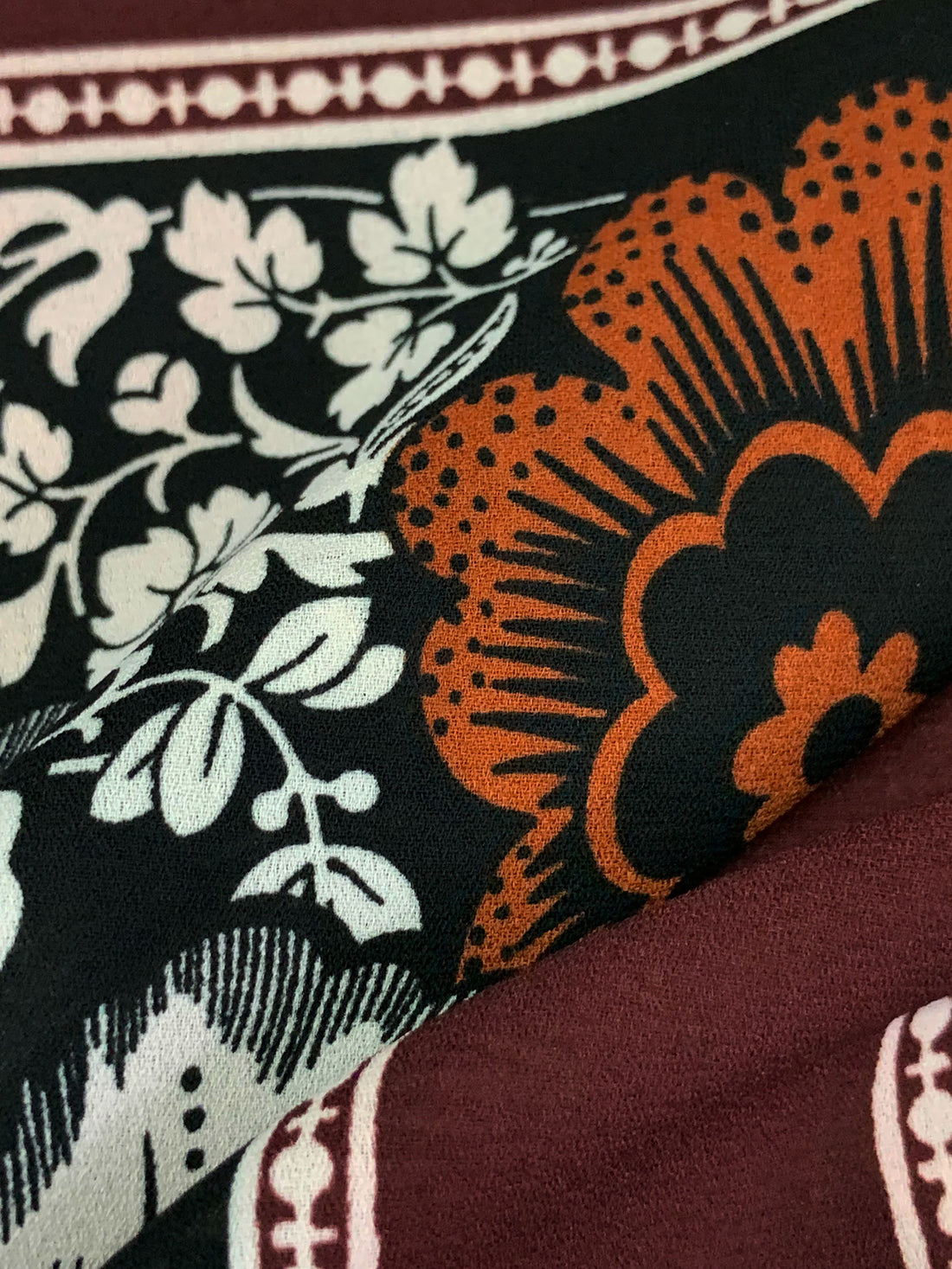 Brown/White/Black/Copper 100% Polyester Large Ornate Floral Framework Print Crepe Blouse Weight Woven 58W