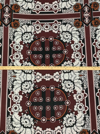 Brown/White/Black/Copper 100% Polyester Large Ornate Floral Framework Print Crepe Blouse Weight Woven 58W