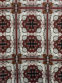 Brown/White/Black/Copper 100% Polyester Large Ornate Floral Framework Print Crepe Blouse Weight Woven 58W