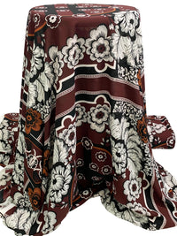 Brown/White/Black/Copper 100% Polyester Large Ornate Floral Framework Print Crepe Blouse Weight Woven 58W