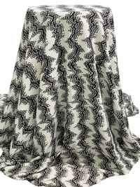 Off-White/Black 100% Polyester Vertical Waveform Print Crepe de Chine 57W