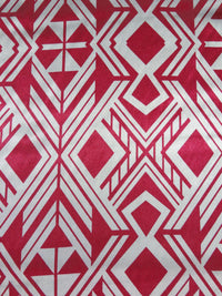 ** SOLD AS A PANEL** Vivid Burgundy/Light Silver 100% Polyester Geometric Print Charmeuse - Famous Dress Designer - 58W