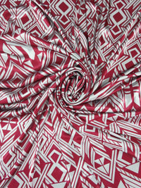 ** SOLD AS A PANEL** Vivid Burgundy/Light Silver 100% Polyester Geometric Print Charmeuse - Famous Dress Designer - 58W