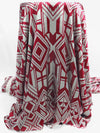 ** SOLD AS A PANEL** Vivid Burgundy/Light Silver 100% Polyester Geometric Print Charmeuse - Famous Dress Designer - 58W