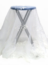 Ghost White 100% Polyester Embroidered Scalloped Single Border Floral Design Organza 58W