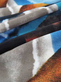 Steel Blue/Muted Copper/Pacific Green/Multi Polyester/Lycra Abstract Painted Squares Print ITY Knit 58W