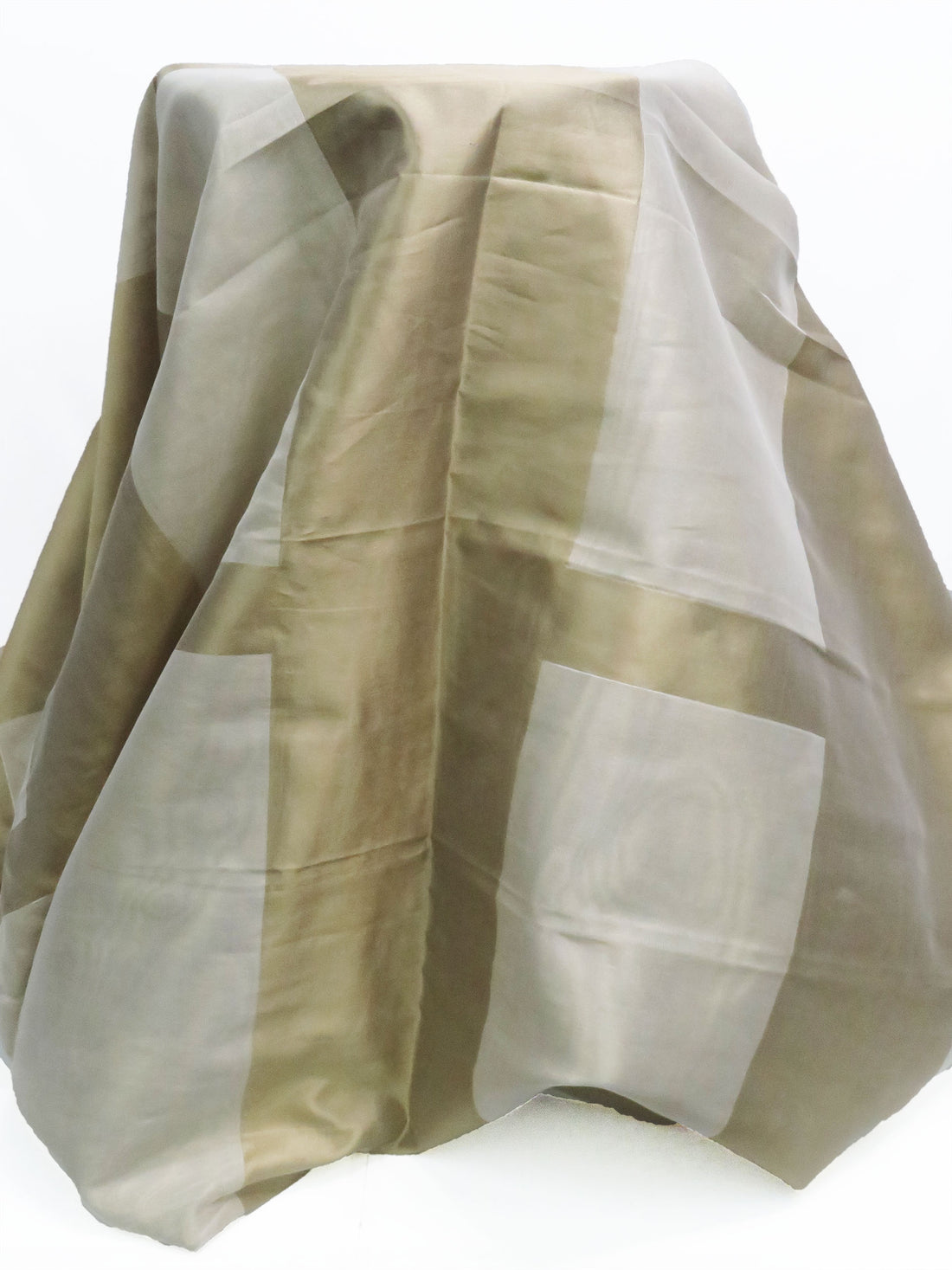 Bronze Sage/Dusty Parchment 100% Silk Large Geometric Double Weave Organza 55W