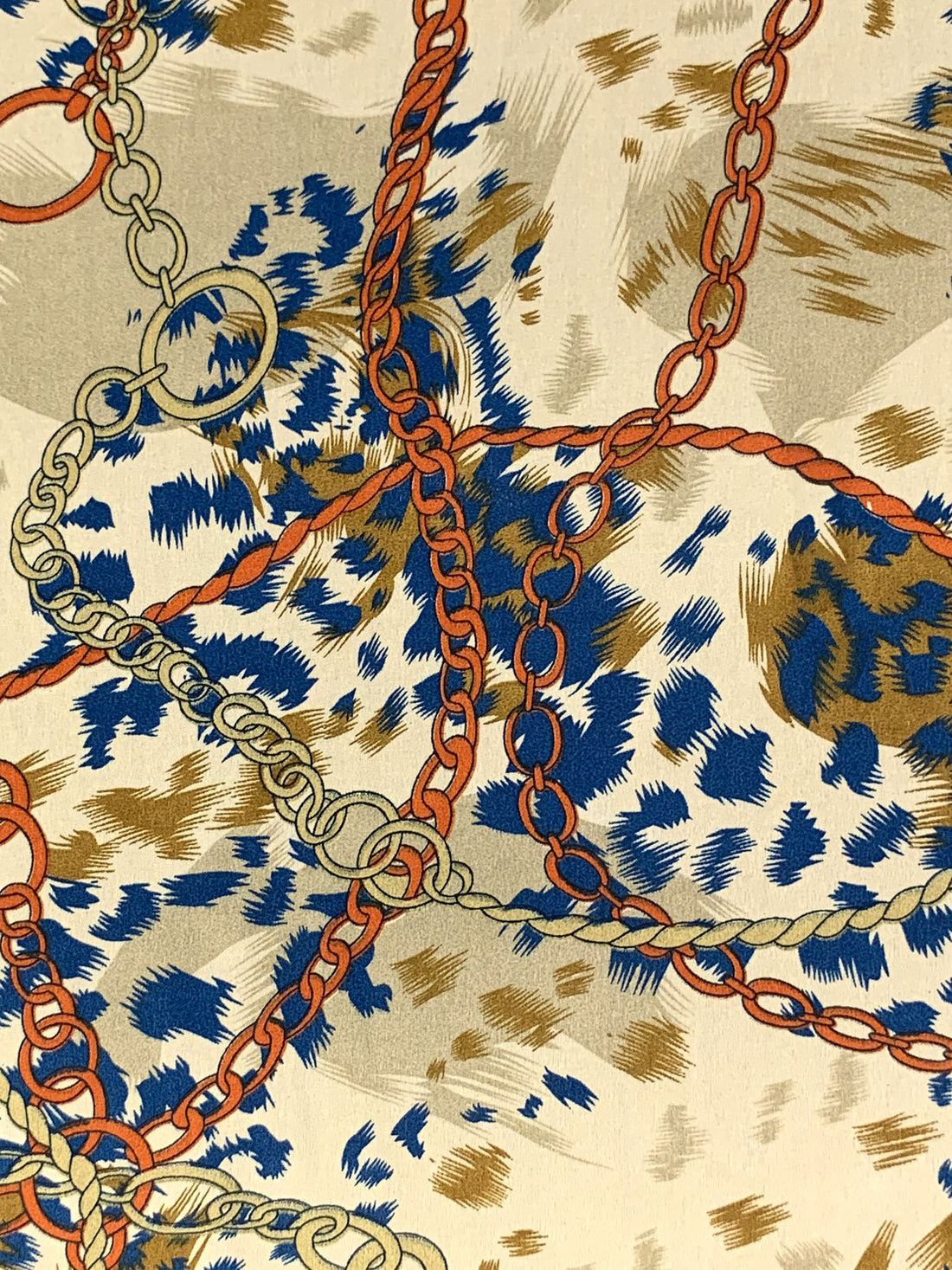 Golden Brown/Dark Royal Blue/Multi 100% Polyester Chains Over Animal Print Crepe de Chine 59W