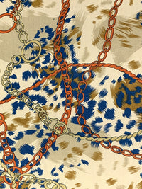 Golden Brown/Dark Royal Blue/Multi 100% Polyester Chains Over Animal Print Crepe de Chine 59W