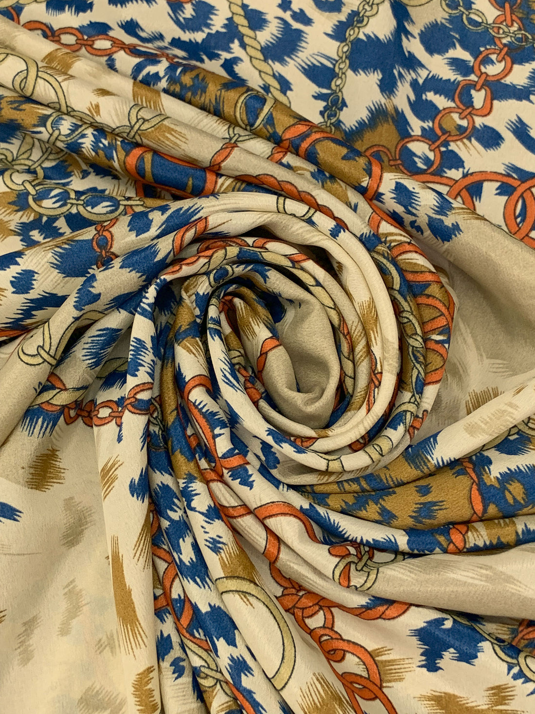 Golden Brown/Dark Royal Blue/Multi 100% Polyester Chains Over Animal Print Crepe de Chine 59W