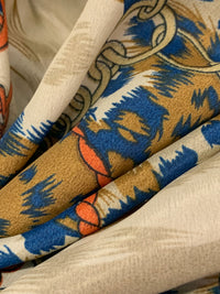Golden Brown/Dark Royal Blue/Multi 100% Polyester Chains Over Animal Print Crepe de Chine 59W