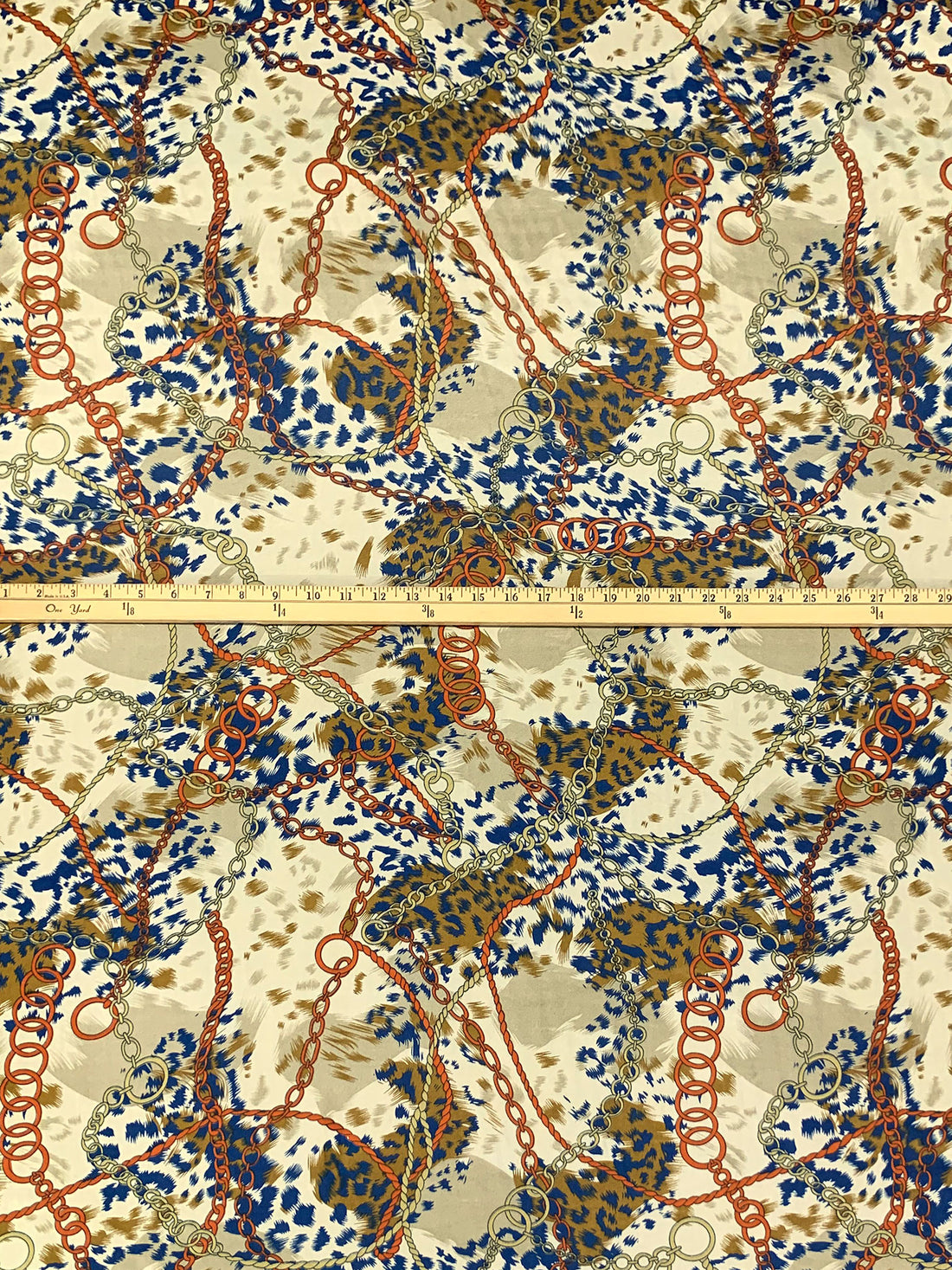Golden Brown/Dark Royal Blue/Multi 100% Polyester Chains Over Animal Print Crepe de Chine 59W