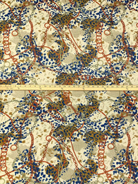 Golden Brown/Dark Royal Blue/Multi 100% Polyester Chains Over Animal Print Crepe de Chine 59W