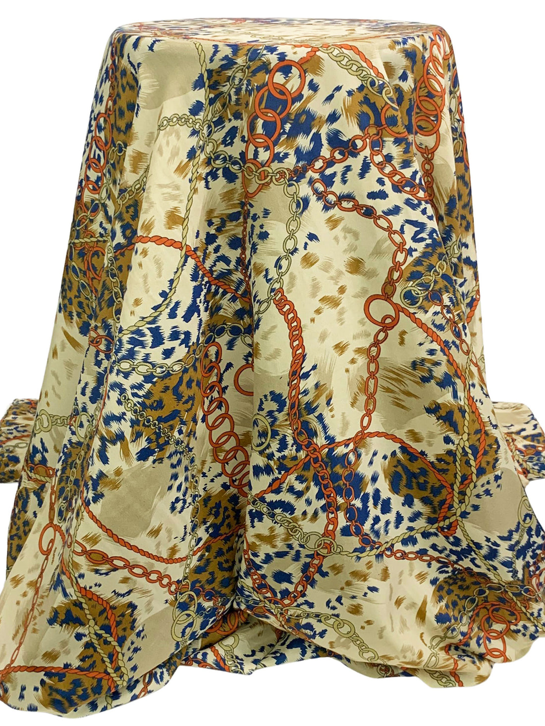 Golden Brown/Dark Royal Blue/Multi 100% Polyester Chains Over Animal Print Crepe de Chine 59W