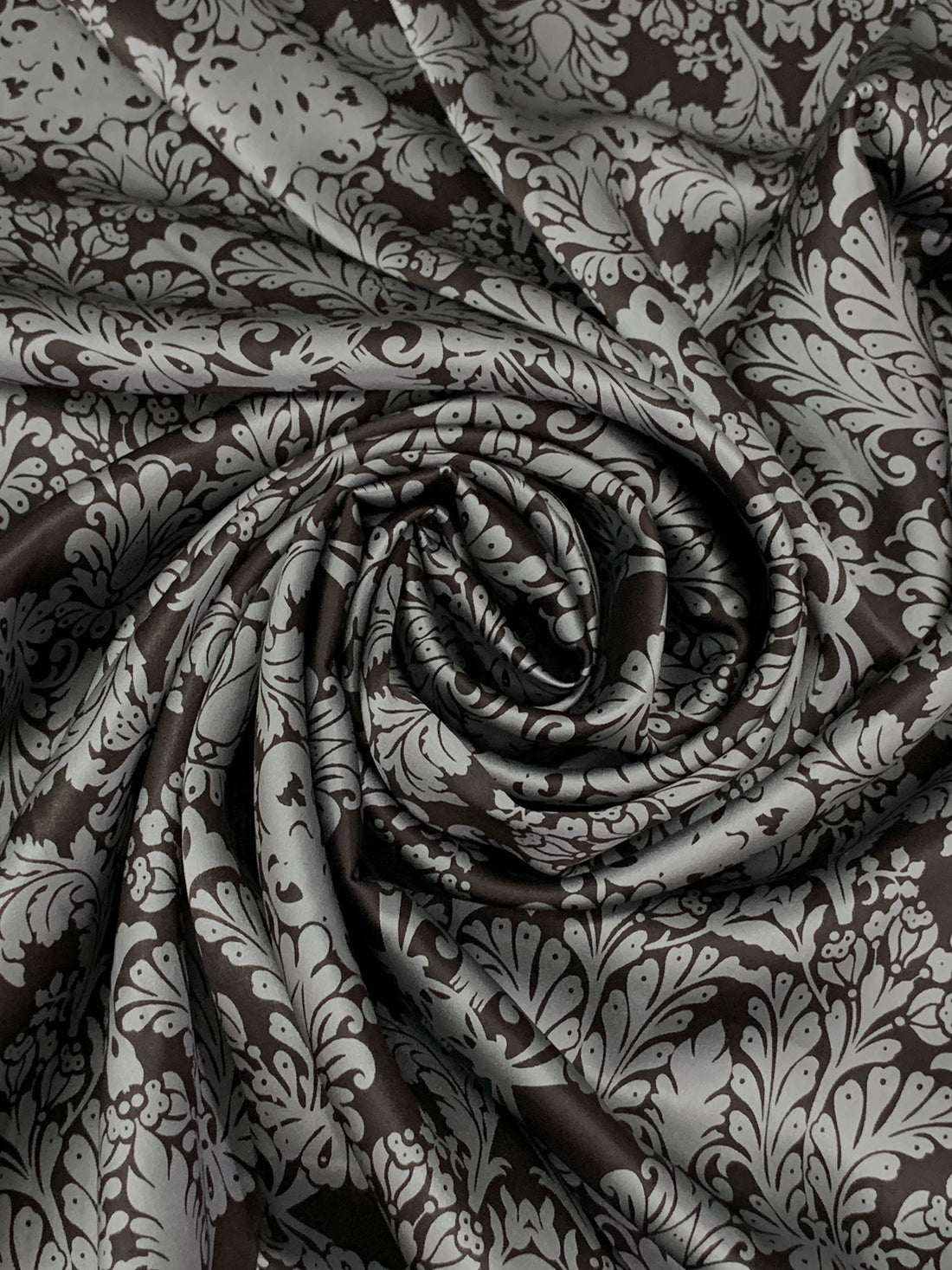Nickel/Burnt Umber 100% Silk Damask Print Charmeuse - NY Designer - 44W