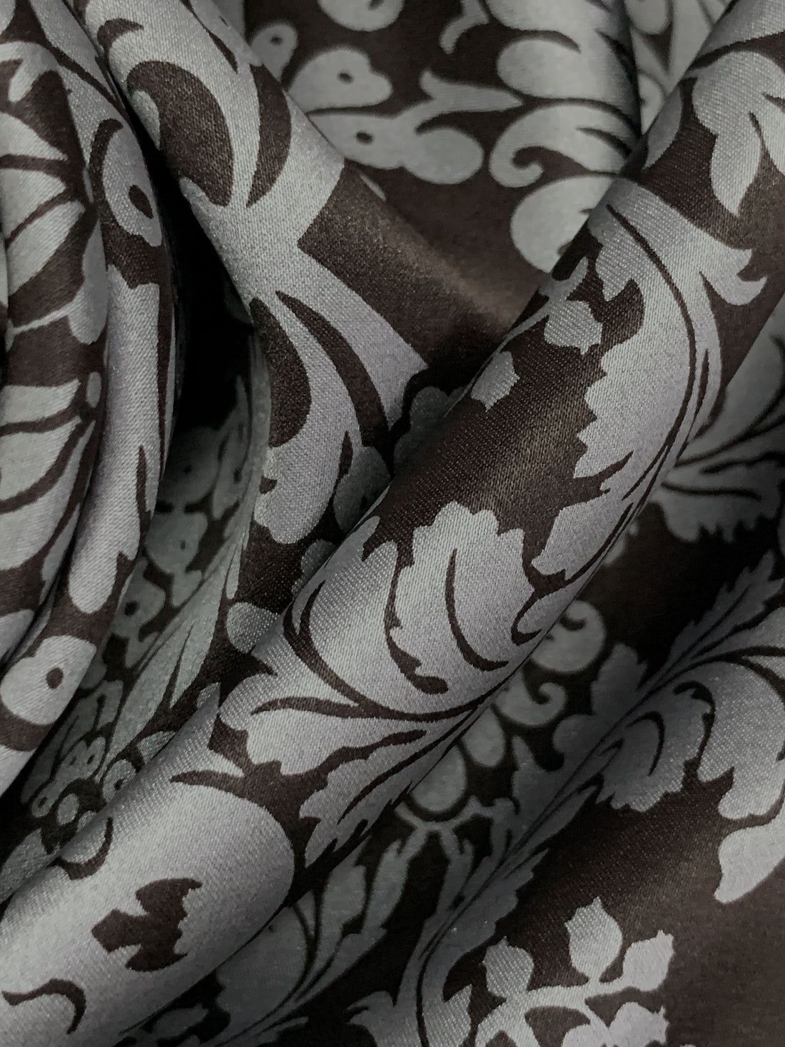 Nickel/Burnt Umber 100% Silk Damask Print Charmeuse - NY Designer - 44W