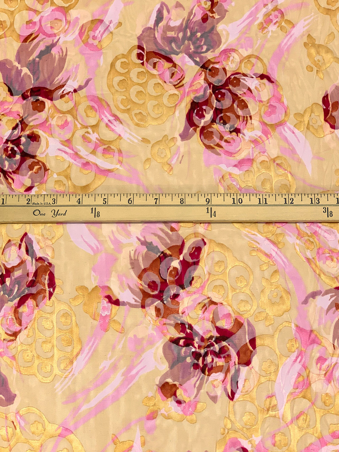 Champagne/Vivid Auburn/Multi Silk/Rayon Floral Burnout Chiffon - NY Designer - 54W