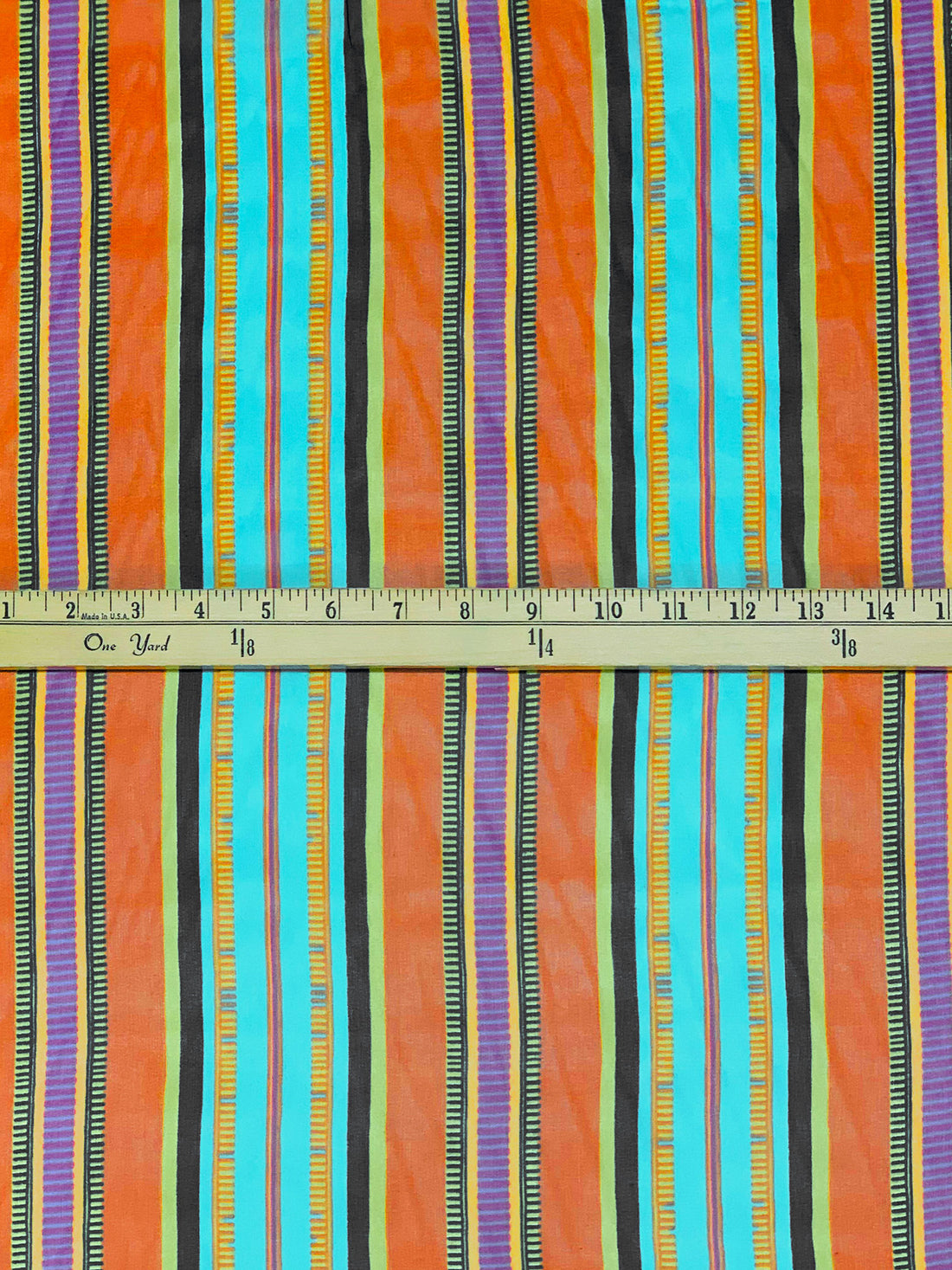 Persimmon/Cyan/Multi 100% Silk Vertical Stripe Chiffon - NY Designer - 54W
