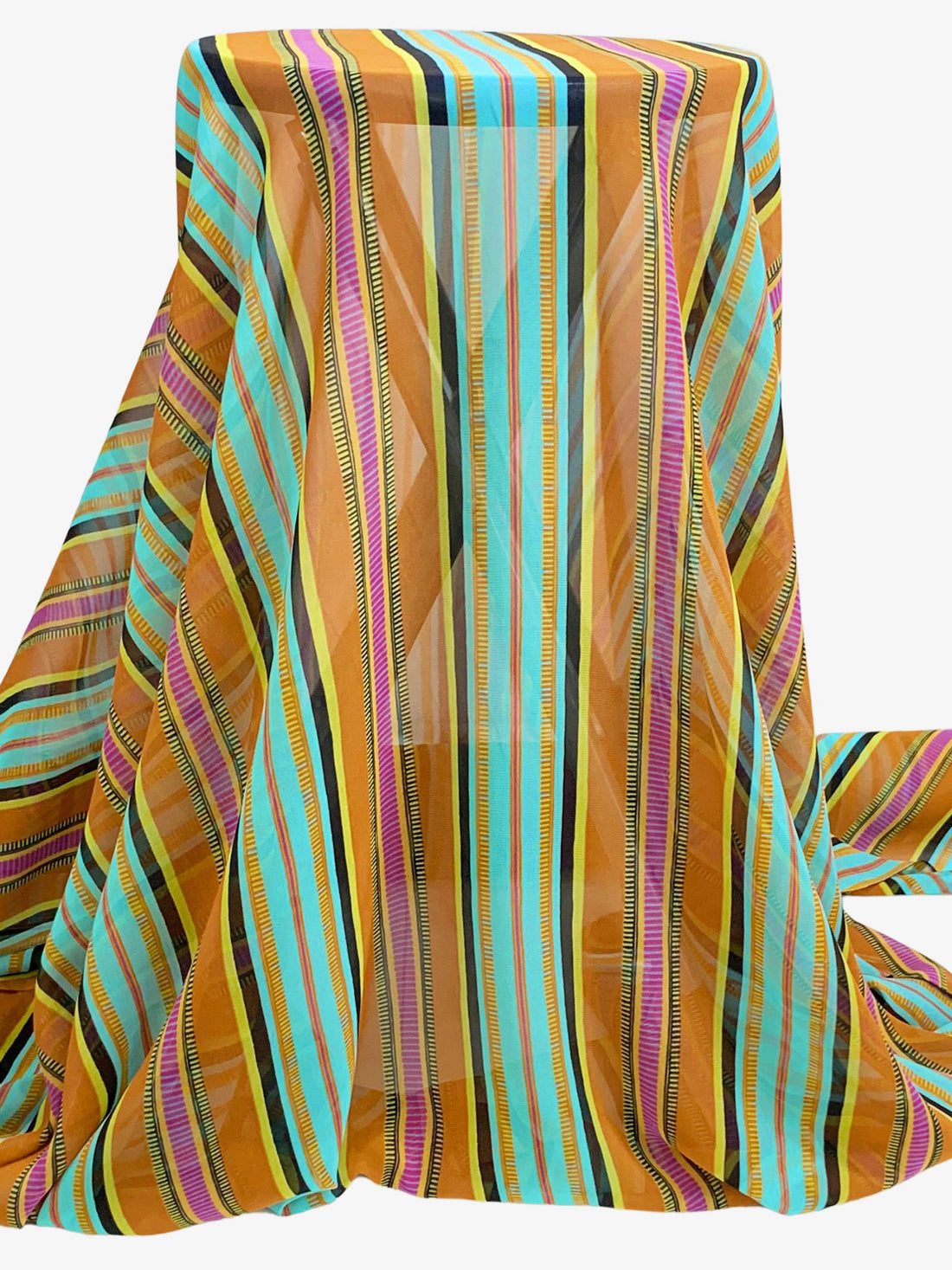 Persimmon/Cyan/Multi 100% Silk Vertical Stripe Chiffon - NY Designer - 54W