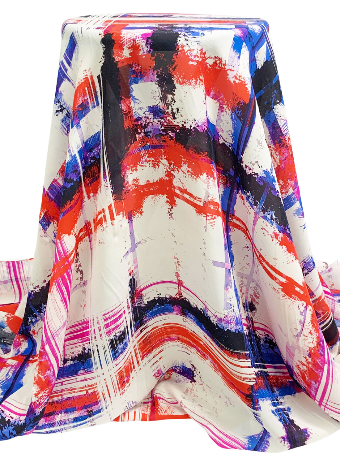 Red/Black/Blue White 100% Silk Gnarled Grid Print Blouse Weight Woven - NY Designer - 56W