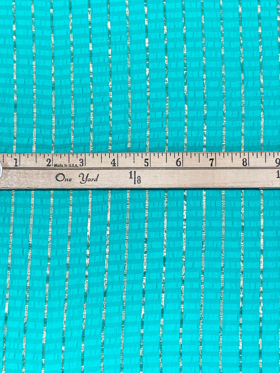 Turquoise/Gold Silk/Metallic Vertical Metallic Stripe Horizontal Crinkle Charmeuse - NY Designer - 45W
