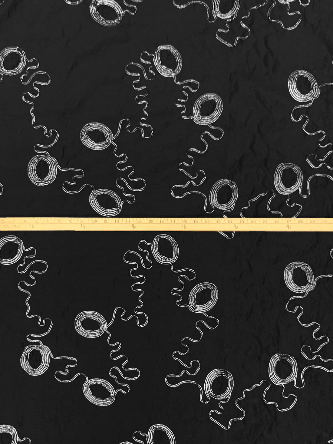 Black/Silver 100% Polyester Embellished Wavy Loop Crinkle Taffeta 55W