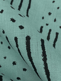 Robin Egg Blue/Black 100% Linen Dots & Dashes Print Linen 56W