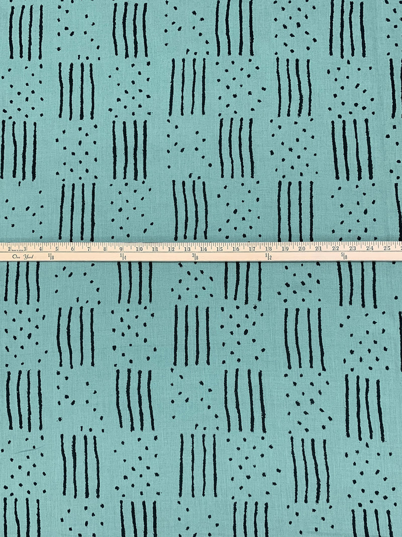 Robin Egg Blue/Black 100% Linen Dots & Dashes Print Linen 56W