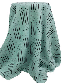 Robin Egg Blue/Black 100% Linen Dots & Dashes Print Linen 56W