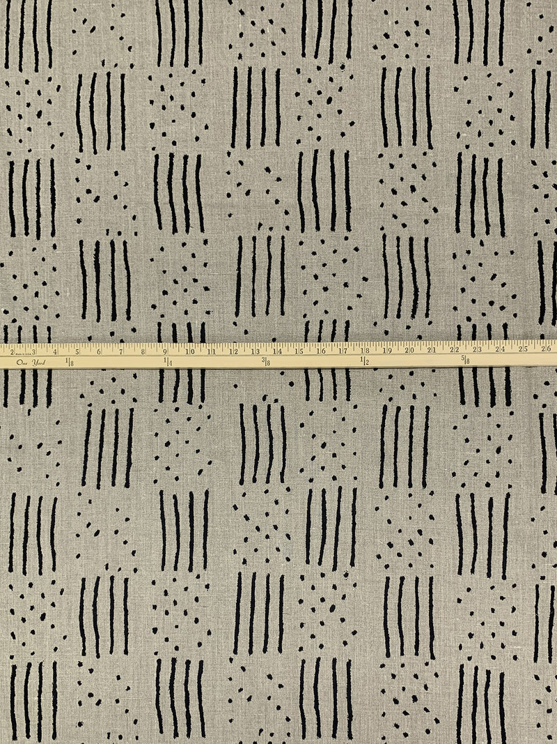 Taupe/Black 100% Linen Dots & Dashes Print Linen 56W