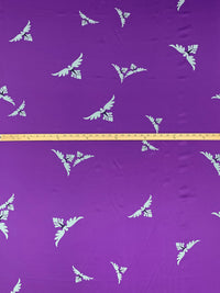 Royal Purple/Mist 100% Silk Abstract Bird Print Twill - NY Designer - 45W