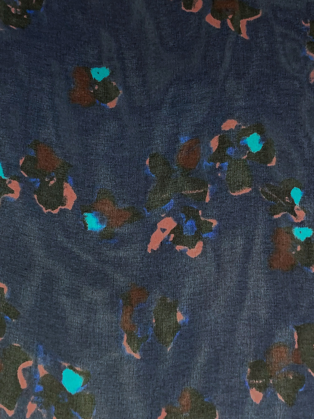 Navy/Copper Rose/Multi 100% Silk Abstract Floral Print Chiffon - NY Designer - 54W