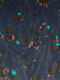 Navy/Copper Rose/Multi 100% Silk Abstract Floral Print Chiffon - NY Designer - 54W