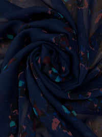 Navy/Copper Rose/Multi 100% Silk Abstract Floral Print Chiffon - NY Designer - 54W