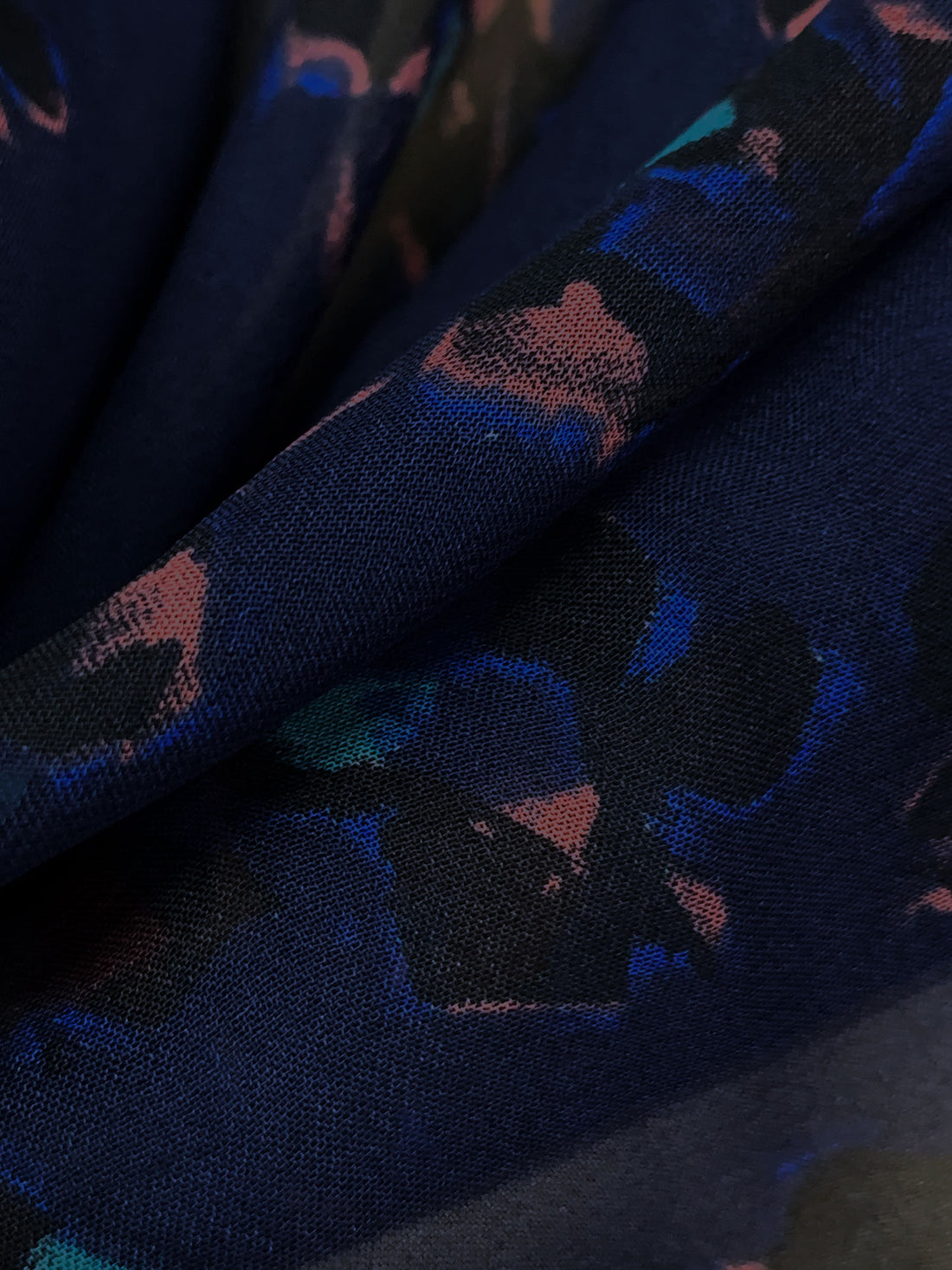 Navy/Copper Rose/Multi 100% Silk Abstract Floral Print Chiffon - NY Designer - 54W