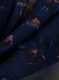Navy/Copper Rose/Multi 100% Silk Abstract Floral Print Chiffon - NY Designer - 54W