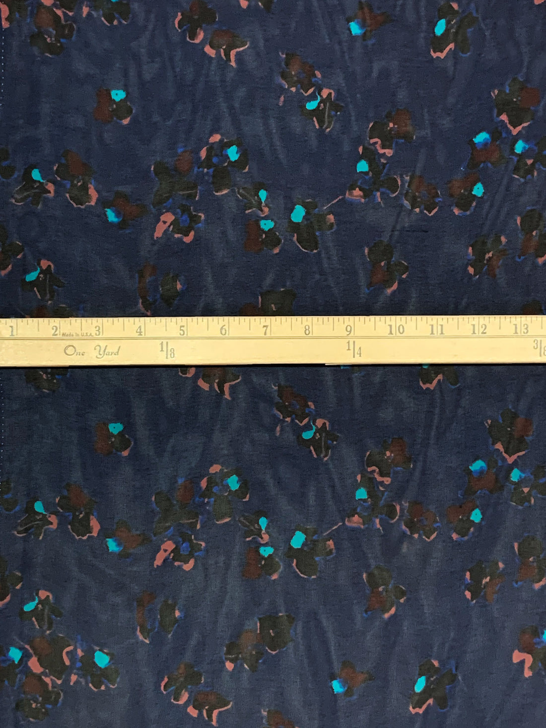 Navy/Copper Rose/Multi 100% Silk Abstract Floral Print Chiffon - NY Designer - 54W