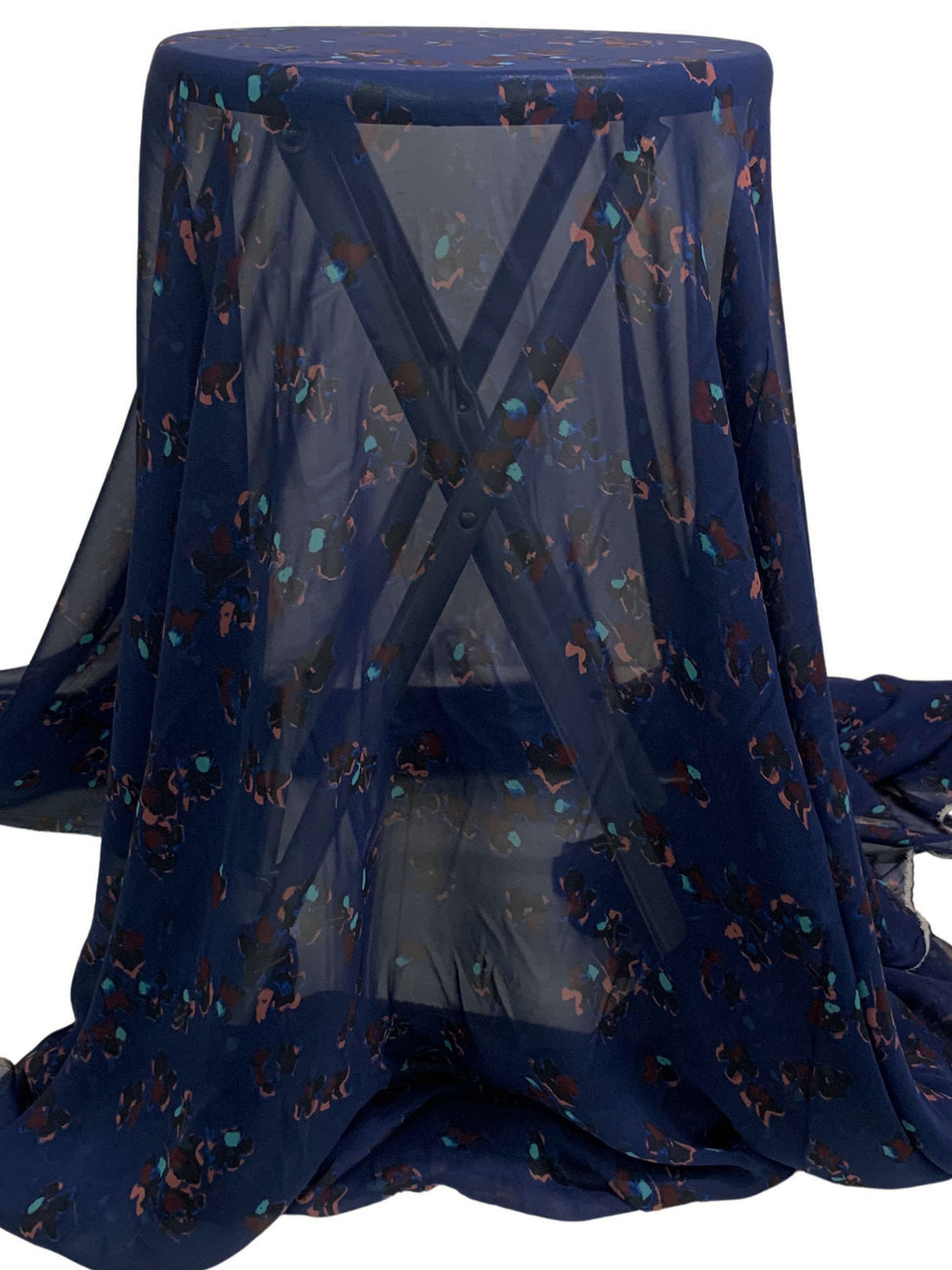 Navy/Copper Rose/Multi 100% Silk Abstract Floral Print Chiffon - NY Designer - 54W