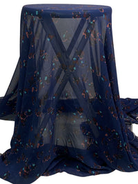 Navy/Copper Rose/Multi 100% Silk Abstract Floral Print Chiffon - NY Designer - 54W