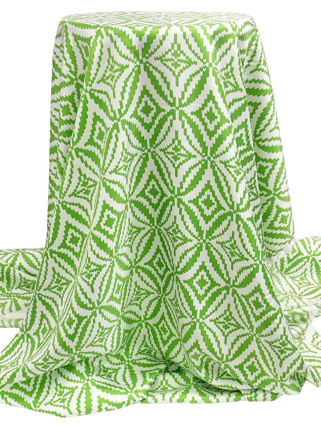 Vine Green/White 100% Silk Abstract Medallion Print Twill - NY Designer - 44W