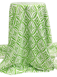 Vine Green/White 100% Silk Abstract Medallion Print Twill - NY Designer - 44W