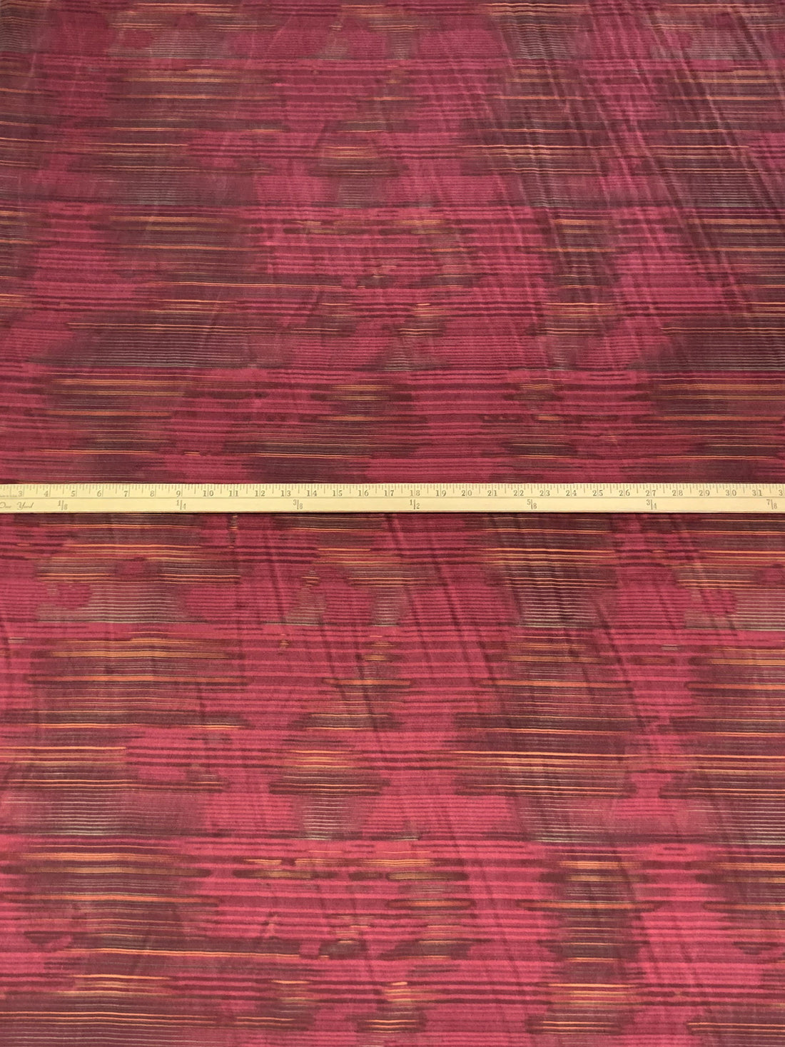 Rose Vale/Salmon/Garnet 100% Silk Horizontal Space-Dyed-Look Print Washed Charmeuse - NY Designer - 44W