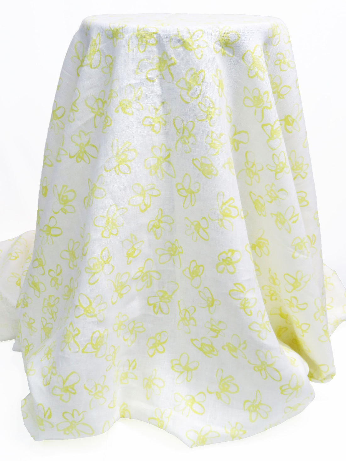 White/Light Pineapple Yellow 100% Linen Freehand Floral Print Linen 60W