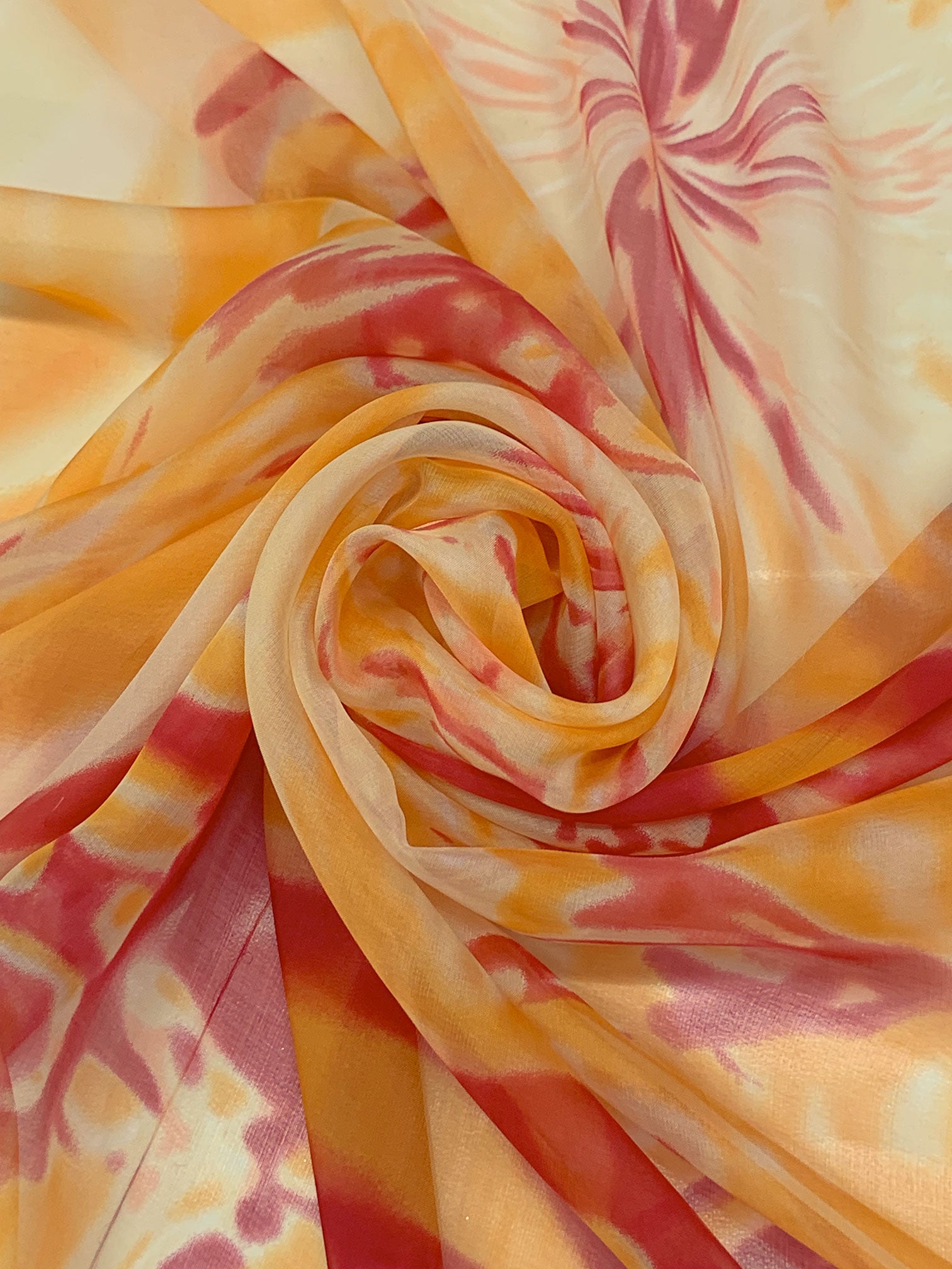 Marigold/Deep Strawberry/Multi 100% Silk Abstract Print Chiffon