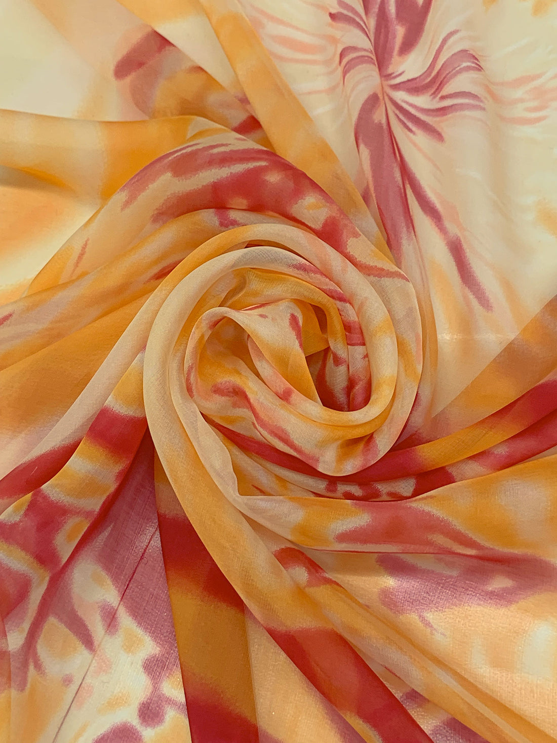 Marigold/Deep Strawberry/Multi 100% Silk Abstract Print Chiffon - NY Designer - 55W