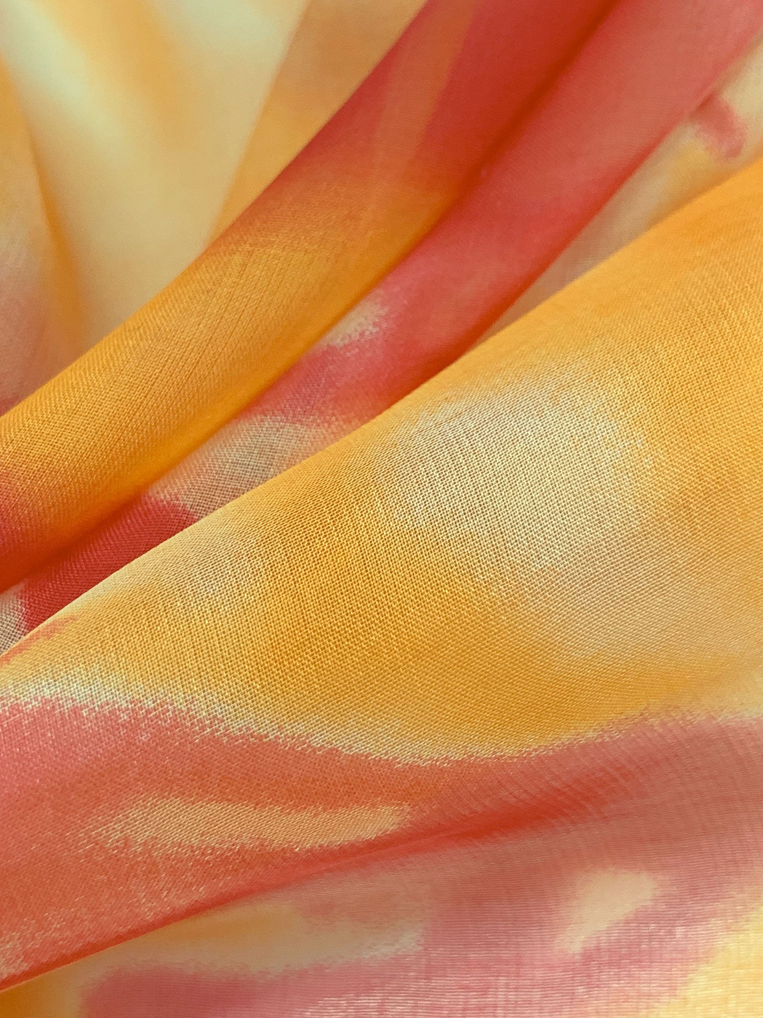 Marigold/Deep Strawberry/Multi 100% Silk Abstract Print Chiffon